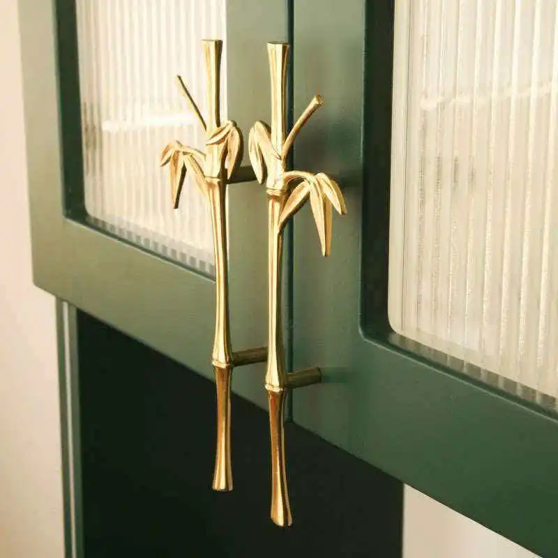 Brass Casting Bamboo Shape Knob and Handle Furniture Bookcase Wardrobe Double Hole Handle Cabinet Door Handles