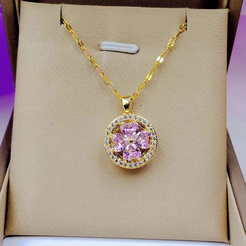 Fashion Charm Green Heart Necklace Classic Vintage Pink Flower Clover Heart Clavicle Chain Pendant Gift