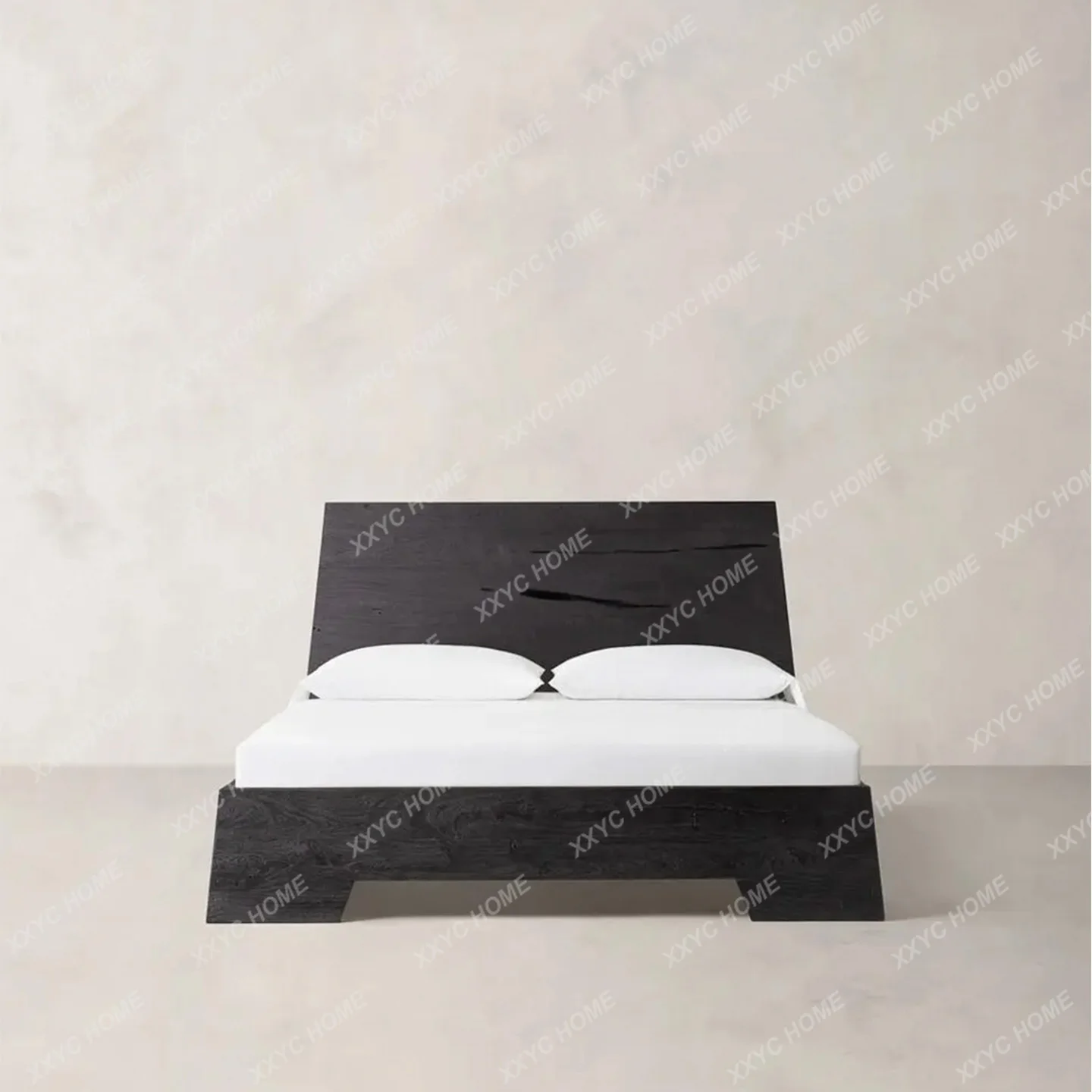 Dun bed wabi-sabi style retro style full solid wood log double environmental protection heavy non-slip bed
