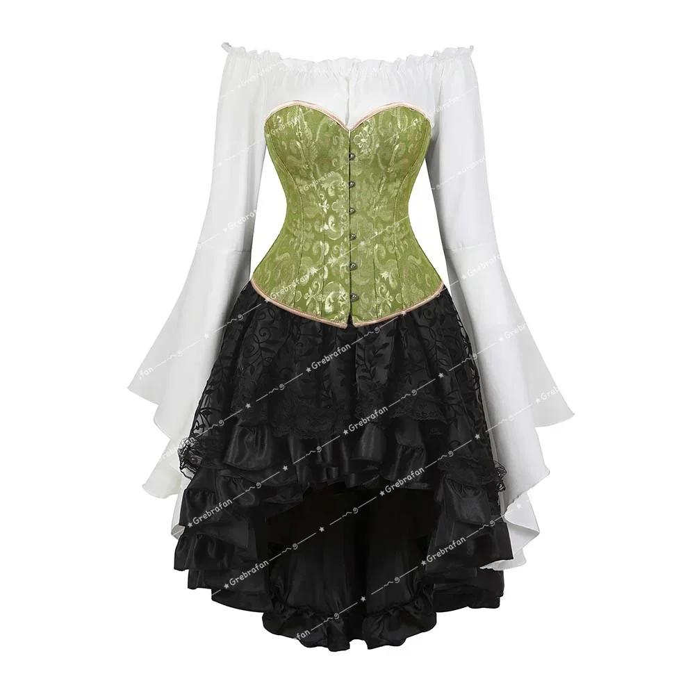 

Elegant Woman Corset Gothic Corsets Dress Lace-up Bustiers Embroidery Corselet Pirate Brocade Outfits Sexy Renaissance Costumes