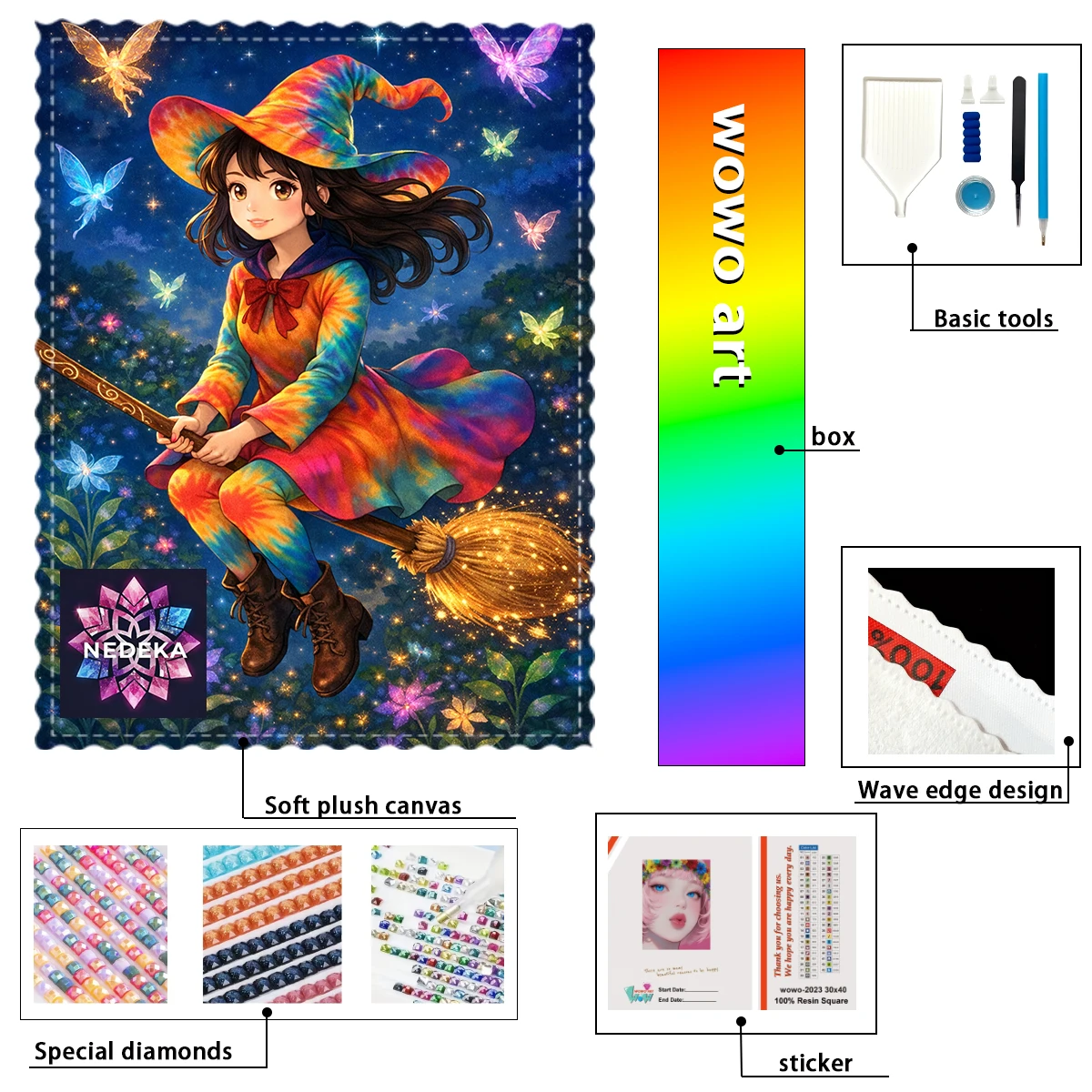 

【NEDEKA_ Diamond Art】Сияющая бабочка и девушка, катящаяся на метле, с изображением ведьмы, стразы AB, стразы FD, идеальные стразы из смолы.