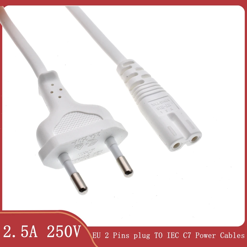 1.8m 6ft White AC power cord EU Europea VDE Approval for samsung LED Smart TVs IEC320 C7 Figure 8 lead, PS3 PS4 Power Cables