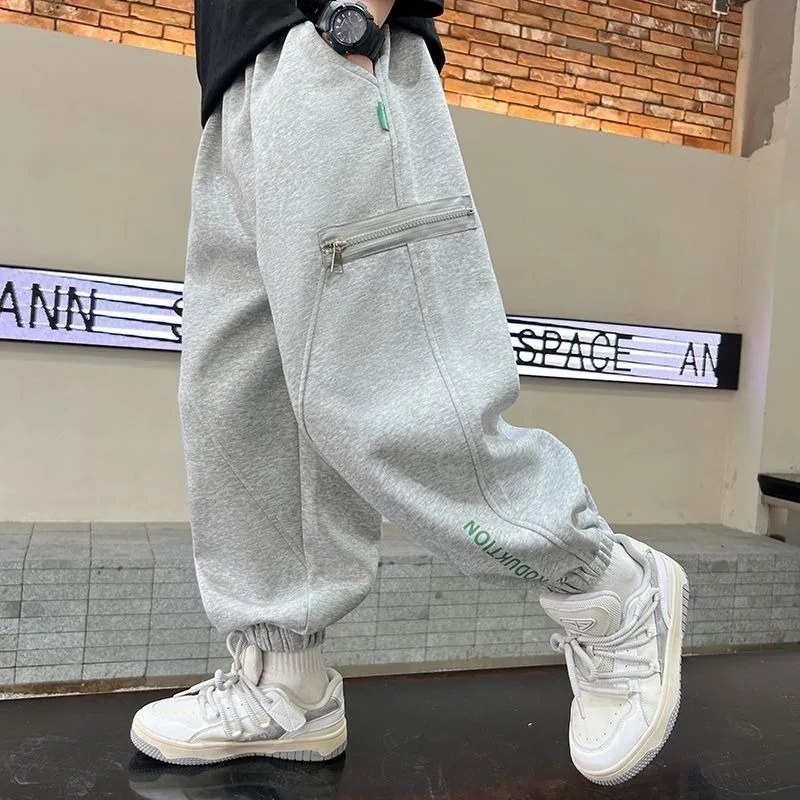 2025 New Boys' Sweatpants Spring Autumn Kids Loose Fit Cargo Style Workout Pants Cotton Blend Trendy Kids 8-14