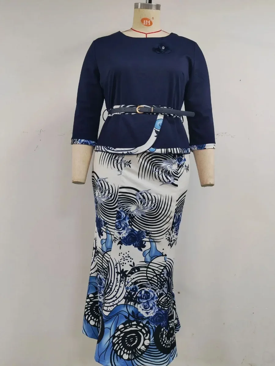 

Индивидуальные платья больших размеров, Новое поступление с круглым вырезом и рукавами три четверти, модные платья в африканском стиле с цветочным принтом для женщин