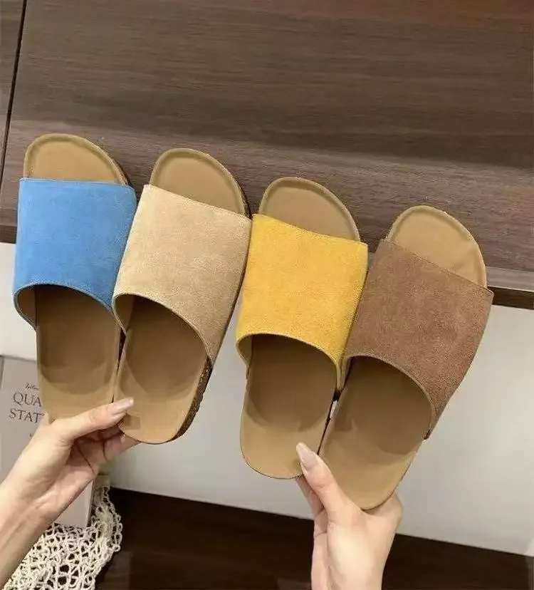 새로운 대형 캐주얼 레트로 가죽 둥근 앞코 슬리퍼 (부드러운 밑창)