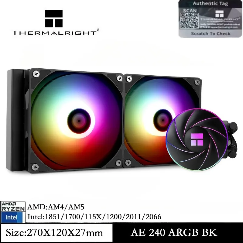 

Thermalright Aqua Elite 240 ARGB BLACK CPU Water Cooler with Double PWM Fans 1550RPM Speed for AM4 AM5 Intel 115X/2011/1700/1851