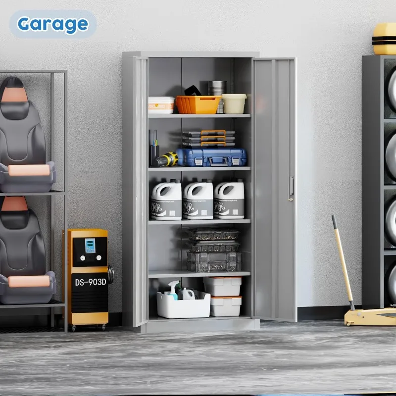 71" H Metal Garage Storage Cabinet with Lock, Steel Lockable File Cabinet with 2 Doors and 4 Adjustable for Office,Home,Garage,