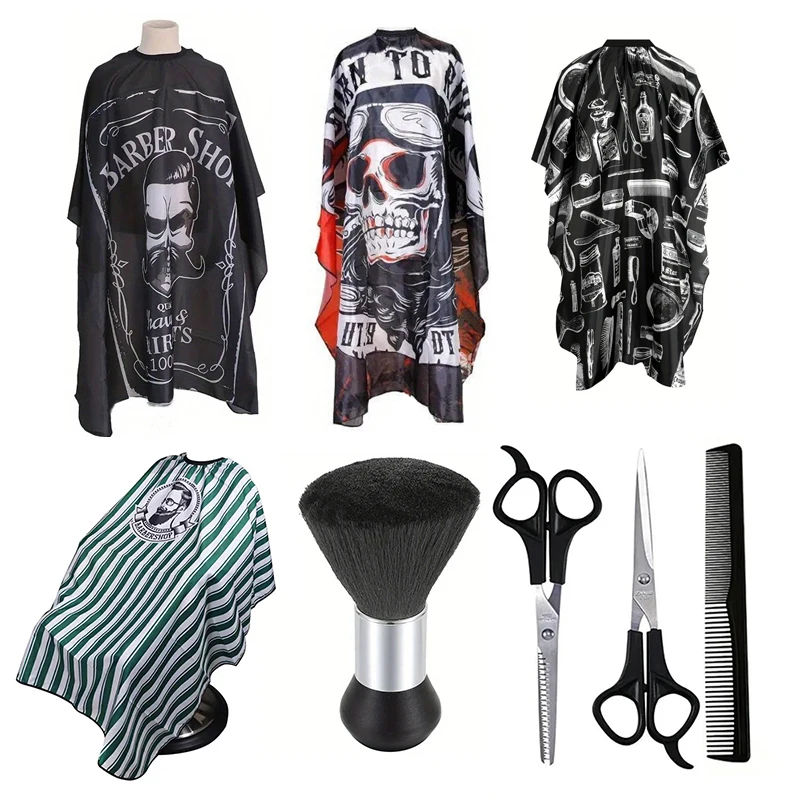 Professional barber hair shawl, adjustable salon hair apron, comb brush kit for hair dyeing and shaving scissors