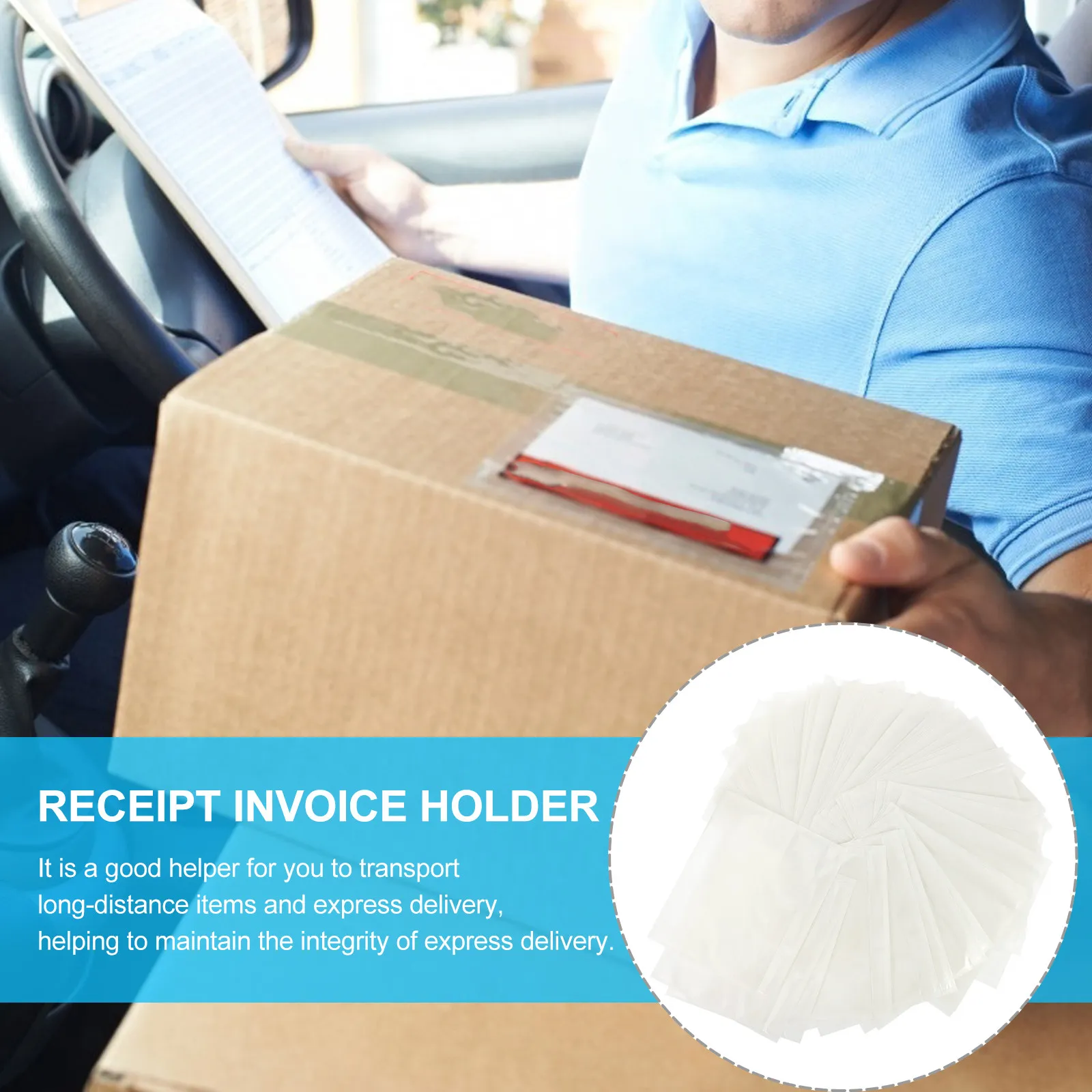 50Pcs Premium Pe Self-Adhesive Window Type Receipt Protection Bag for Packing List Storage Waterproof Light