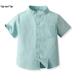 top and top Summer New Children Boys Gentleman Shirts Kids Short Sleeve Casual Tops Infant Toddler Girls Blouse Formal Clothing