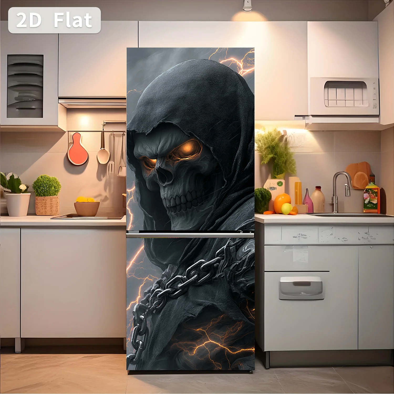 of Refrigerator Sticker,, Themed Design of 'Dark Reaper', Self-Adhesive Wall Decoration Wallpaper Suitable for Cabinets And Wa