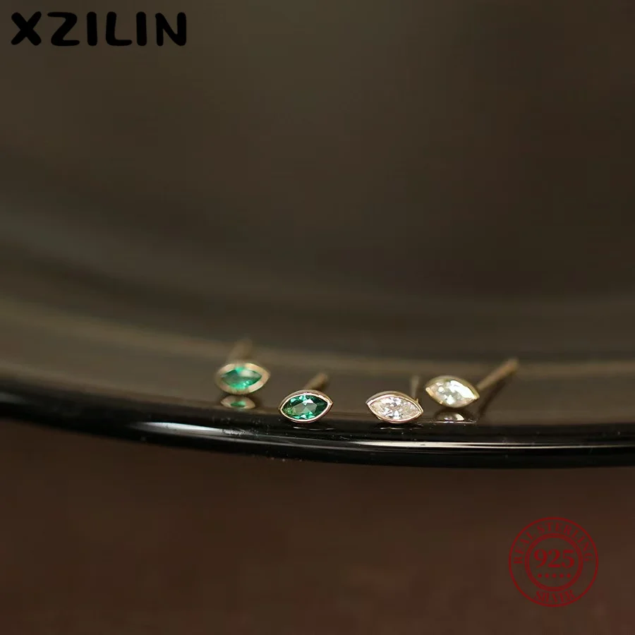 

XZiLin S925 Sterling Silver Earring Stud 14K Yellow Gold Plated Emerald Color Square Cubic Zirconia Earrings for Women Trendy