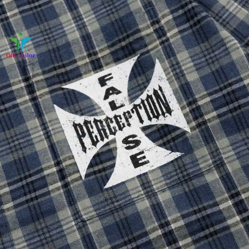 High Quality 25FWFalse Perception Cross Logo Plaid Long Sleeve Shirt Street Loose Brand Mens Womens Shirt