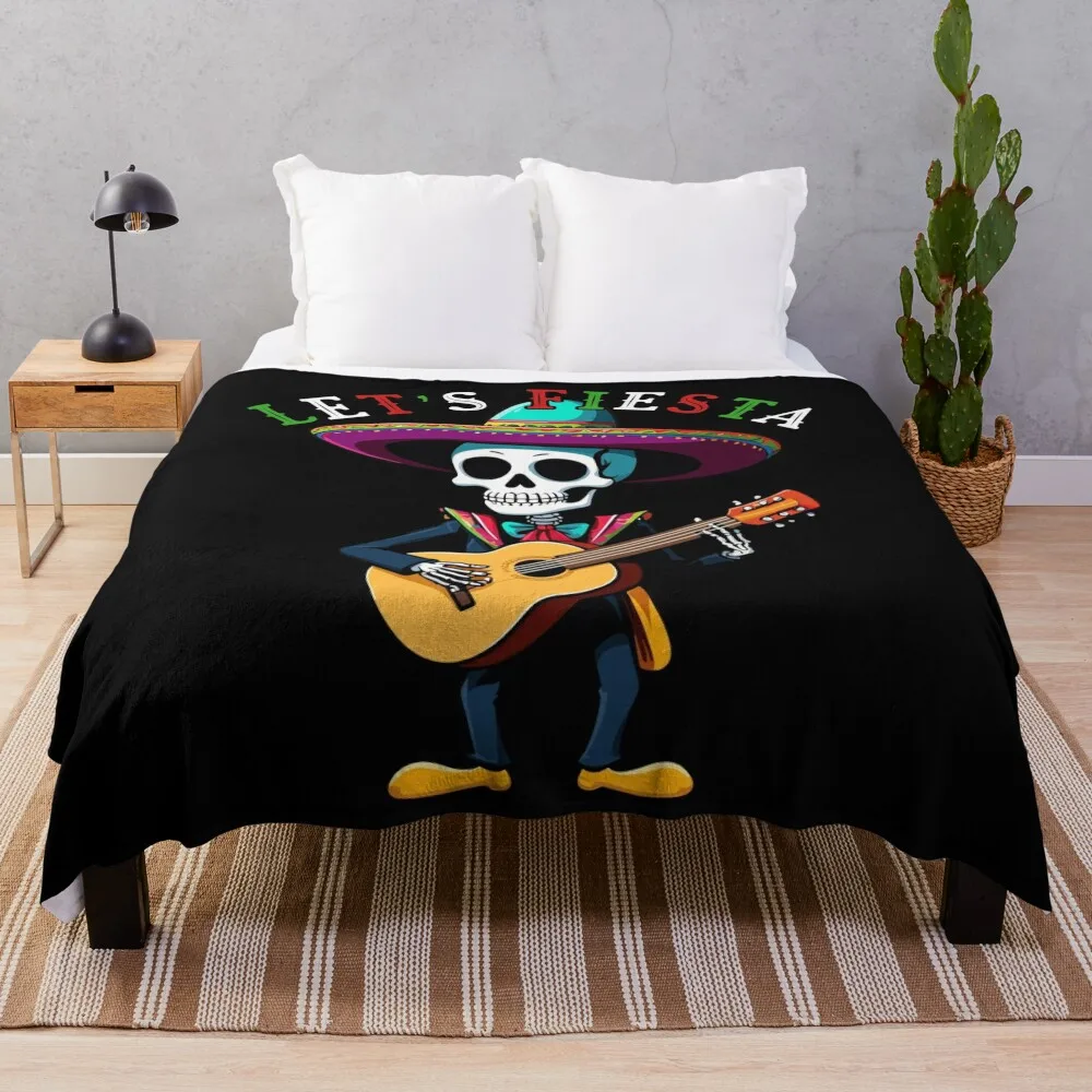 

Skeleton With Guitar Funny Fiesta Mexican Throw Blanket Weighted Hair Blankets