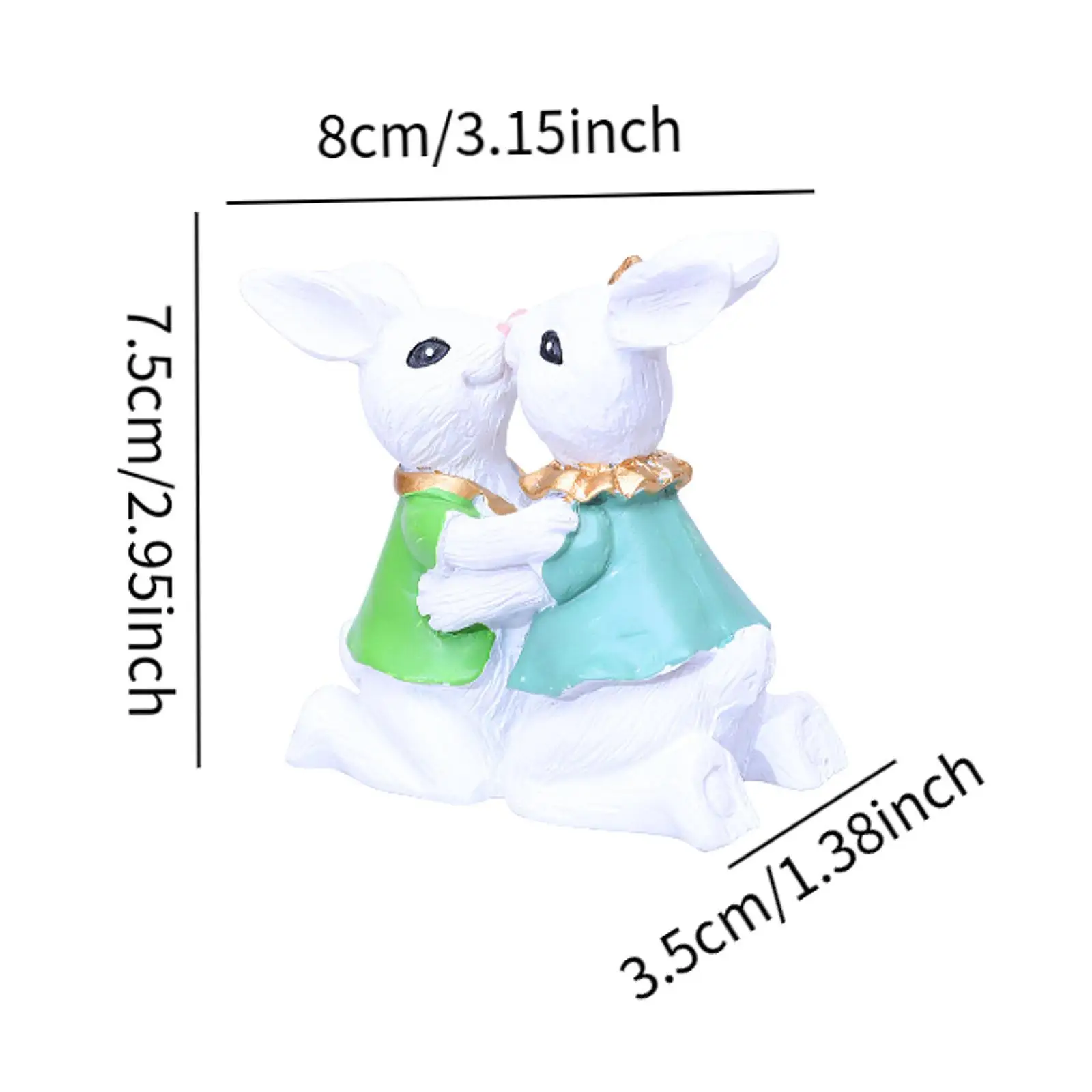 Easter Pastoral Rabbit Couple Statue Tabletop Ornament Handcrafted 8x3.5x7.5cm