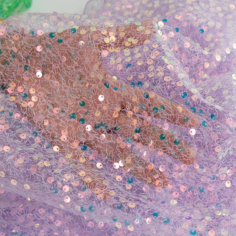 Sequin Fabric Iridescent Mermaid Glitter Fabric Pink Sparkly Fabric for Wedding Costumes Sewing Dress Tablecloth DIY Crafts Gift view 6