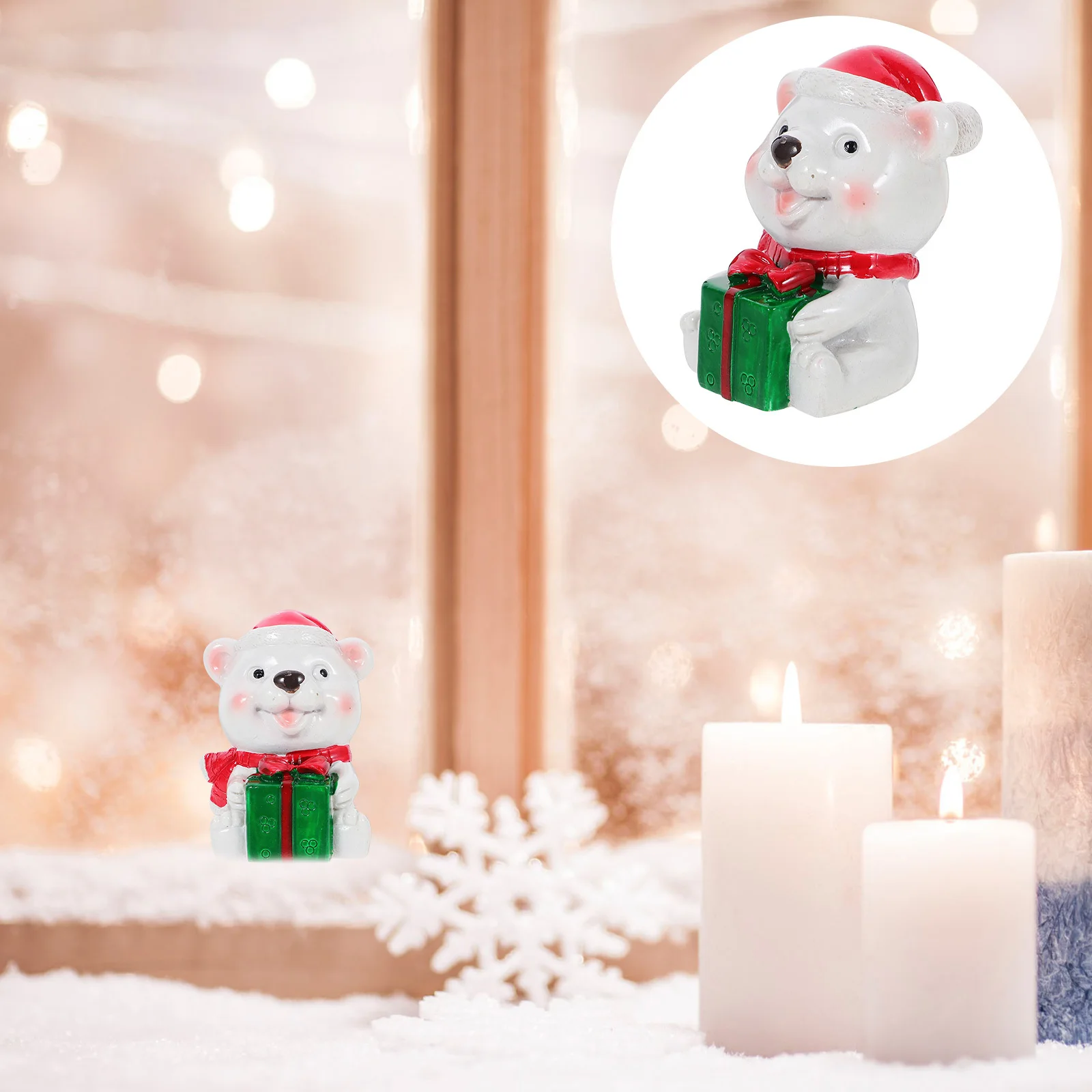 

Mini Bear Statue Christmas Resin Craft Decor Festive Xmas Landscape Ornament for Yard Patio Mall Holiday Gift Portable Decor