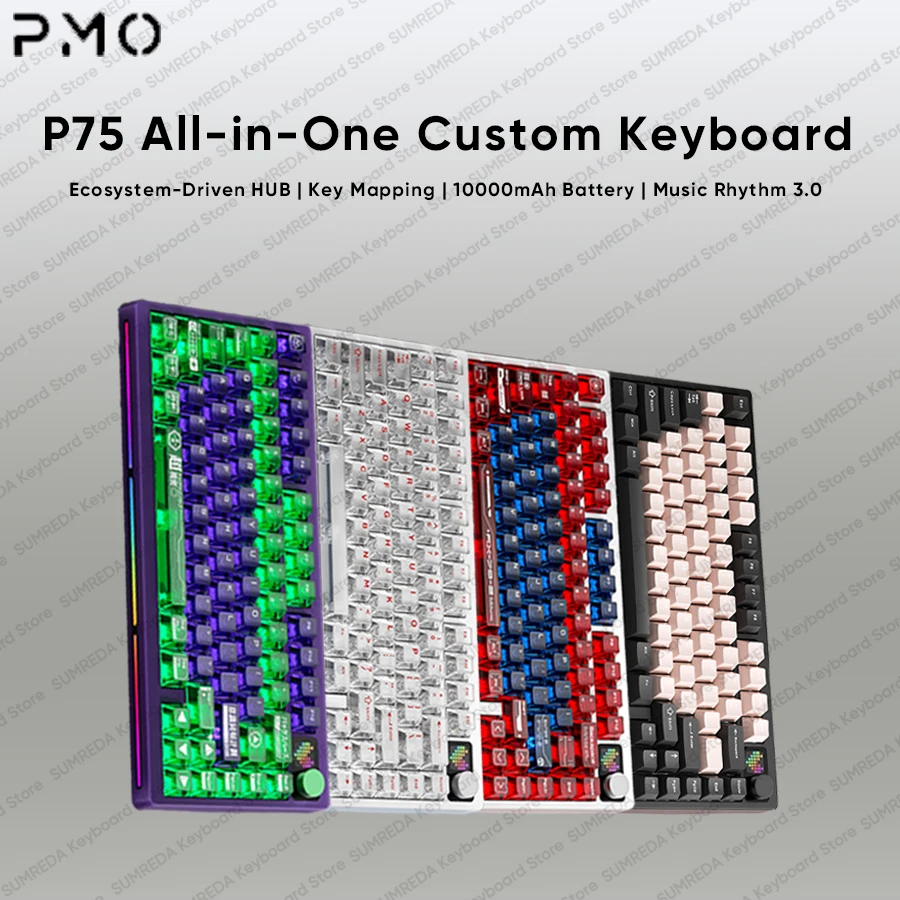 

PMO P75 Wireless Gaming Mechanical Keyboard 75% Layout 10000mAh Bluetooth 2.4G Wired Hotswap RGB Office Game Keyboard With knob