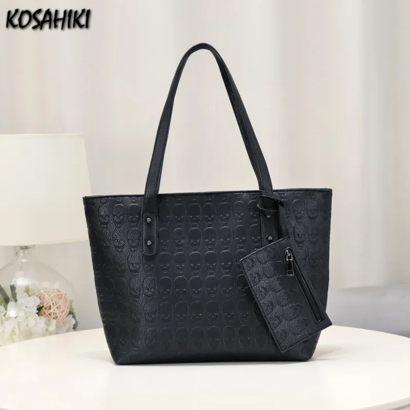 Luxury Design Embossing Skull Women's Handbags Casual Fashion Y2k Aesthetic Underarm Bag Pu Leather Vintage Shoulder Bags Femme