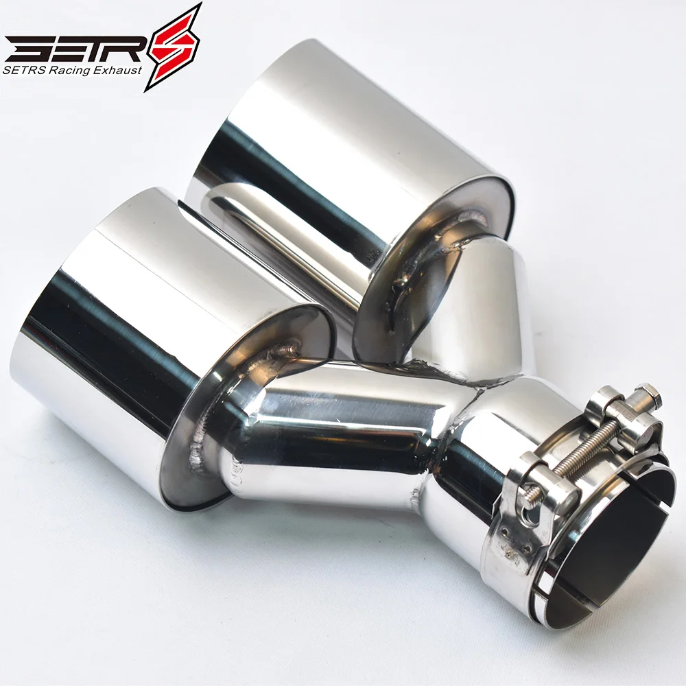 1Pc Duble Muffler Universal Left Or Right Side Glossy Stainless Steel Angled Exhaust Tip