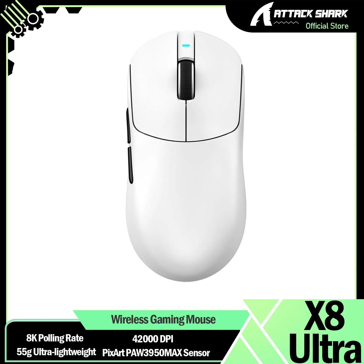 

Беспроводная игровая мышь ATTACK SHARK X8 Ultra, сверхлегкая мышь 55 г, частота заката 8 КБ, датчик PixArt PAW3950MAX, 42000 точек на дюйм