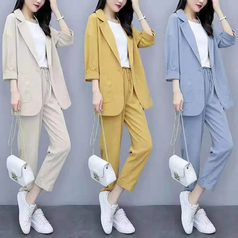 2025 Spring Autumn New Blazer Two-Piece Women Single/Suit Large Size Fat MM Meat Cover Loose Slim Set Book Jacket Outfit Female