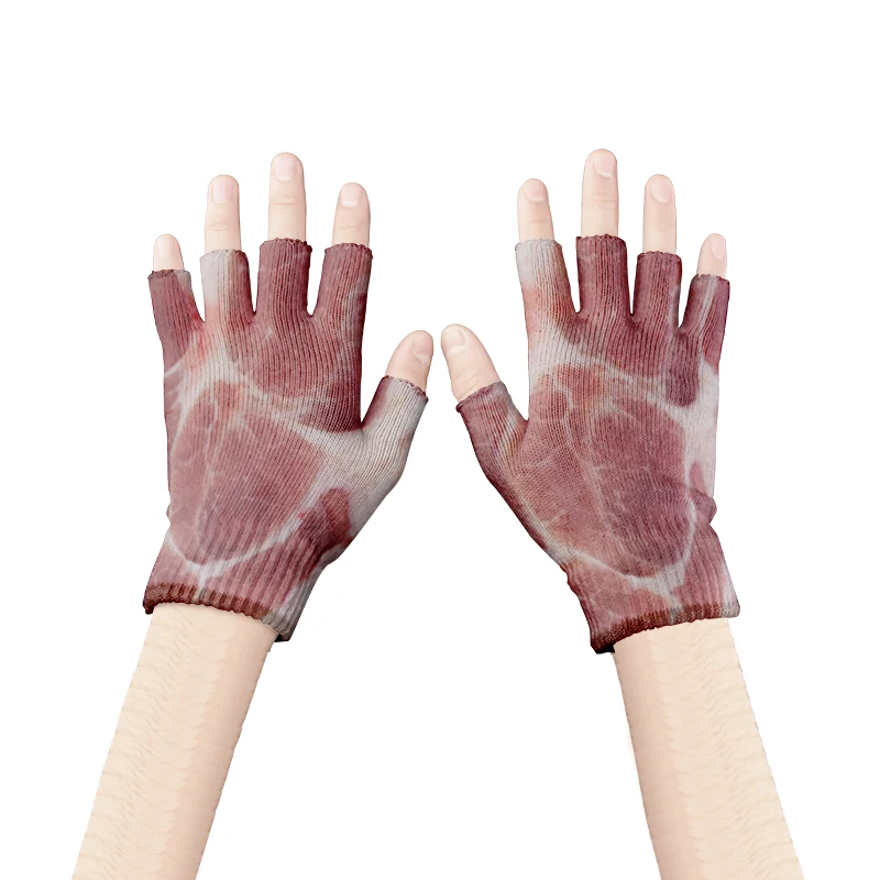 肉風デザイン冬と秋メンズ楽しい豚バラ肉柄手袋レディース暖かい指なし手袋カジュアル手袋グアンタナモ