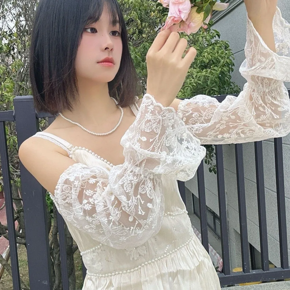 

Простые эластичные рукава из ледяного шелка, тонкие, ажурные, с защитой от солнца, с цветочным узором, свободные, длинные, для велоспорта