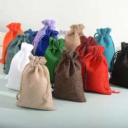 Handmade Natural Burlap Cotton Linen Drawstring Gift Bags Favor Wedding Christmas Gift Bag Jewelry Packaging Bags&Pouches