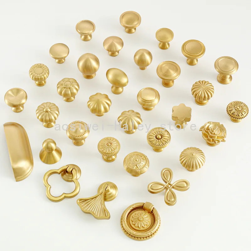 Solid Brass European Style Minimalist Cabinet Pull Handle Classical Light Luxury Drawer Long Handle Cabinet Door Knob