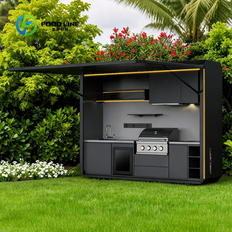 Garden Outdoor Kitchen BBQ Island, Outdoor Kitchen with Built-in BBQ Grill
