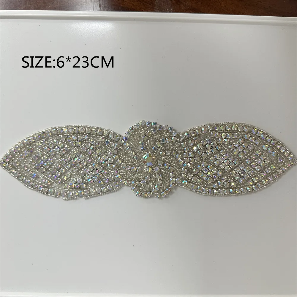 1 Stück AB Silber Strass-Applikation Blumen-Patch zum Aufbügeln/Aufnähen Hochzeitskleid-Accessoires zur Kleiderdekoration – Detail 1