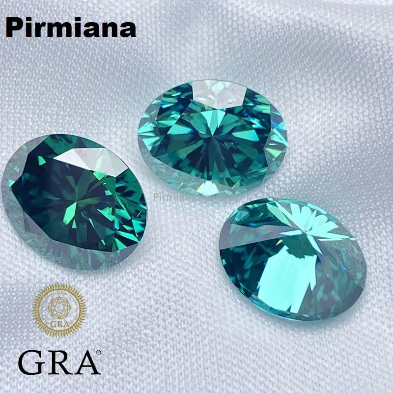 

Pirmiana Vivid Green Color Oval Shape Moissanite Stone GRA Repoted Gemstone for Jewery Design