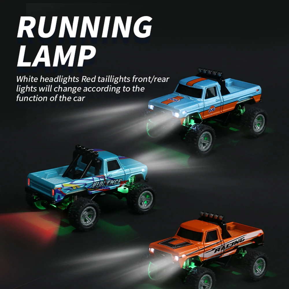 Mini carro de escalada off-road rc 1/64 velocidades, liga de aparência legal, absorção de choque com luz led, brinquedo para presente infantil