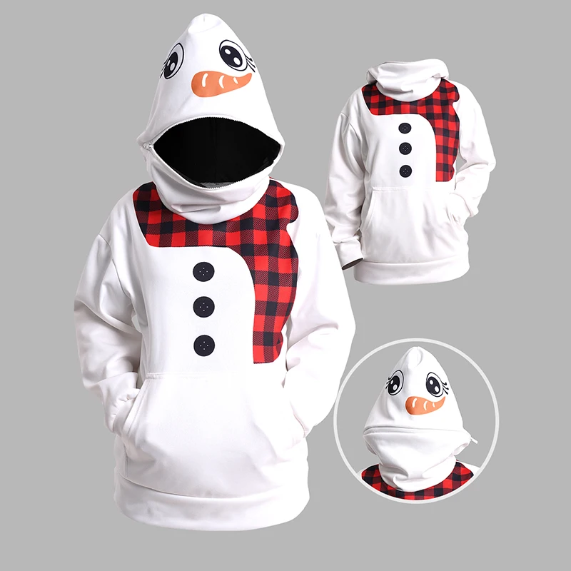 Womens Snowman Costume Christmas Zipper Hoodie Plaid 3D Print Drop Shoulder Kangaroo Pocket Hoodie Tops