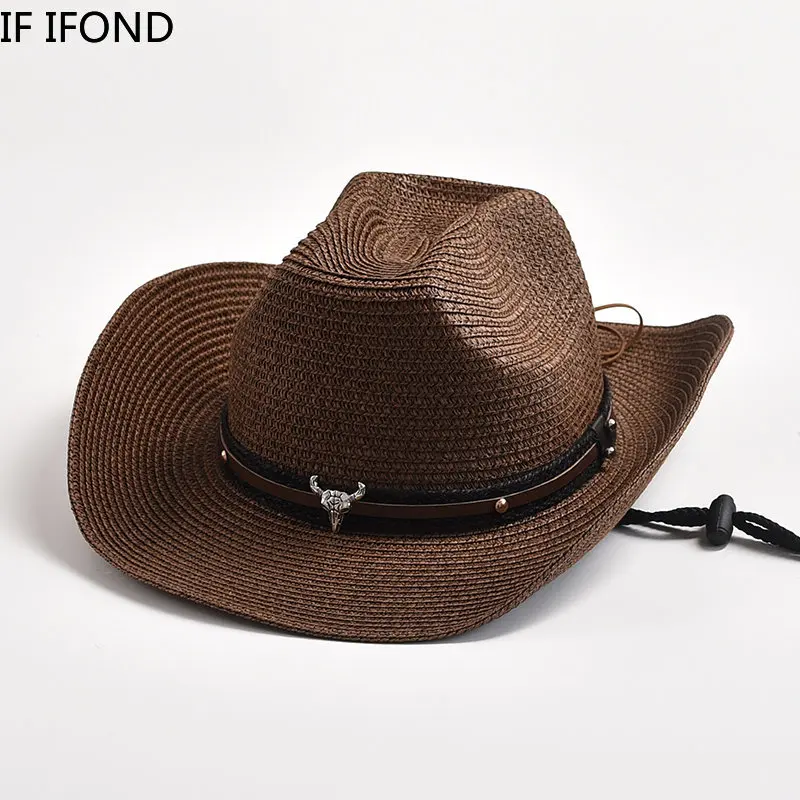 New Summer Straw Hats for Men Women Western Cowboy Hat Outdoors Beach Sun Hats Cowgirl Jazz Caps Sombrero Hombre