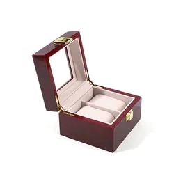 DELESYS China Red 2 Slots Wood Watch Box Portable Travel Wooden Watch Case Creative Precious Gift Box