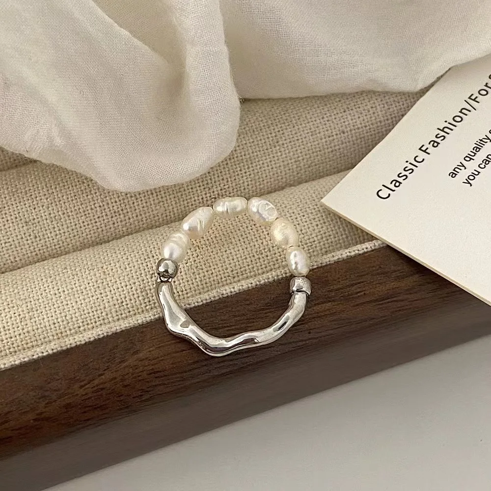 Retro Elastic Rope Pearl Beaded Ring for Women Fashion Party Metal Chain Splicing Finger Ring Jewelry Accessories кольцо женское