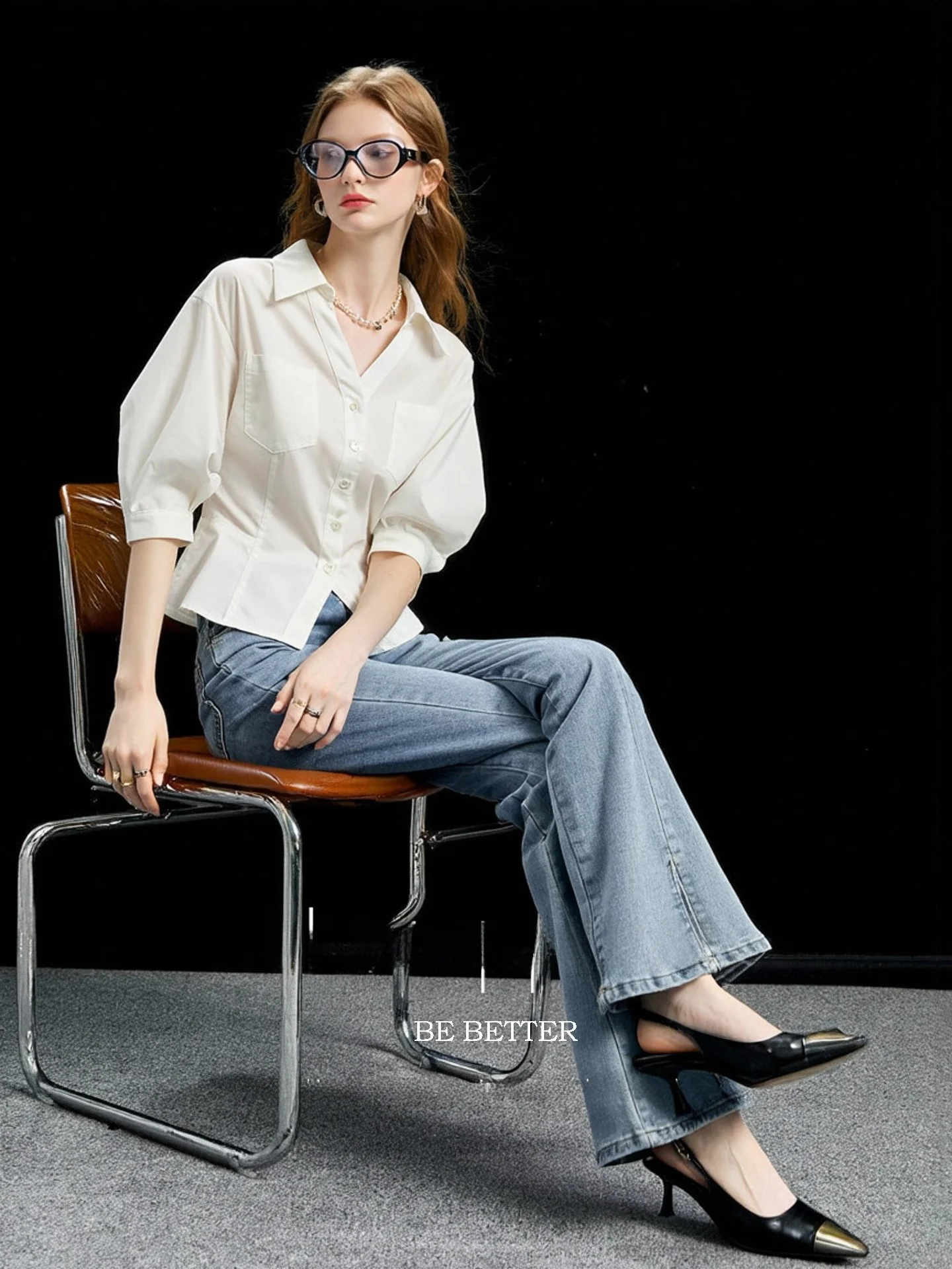 

Huaappuw Commuter Shirt Women's Summer New Design High Intelligence Style Versatile Top French Style Fit Splice Five Sleeve B...