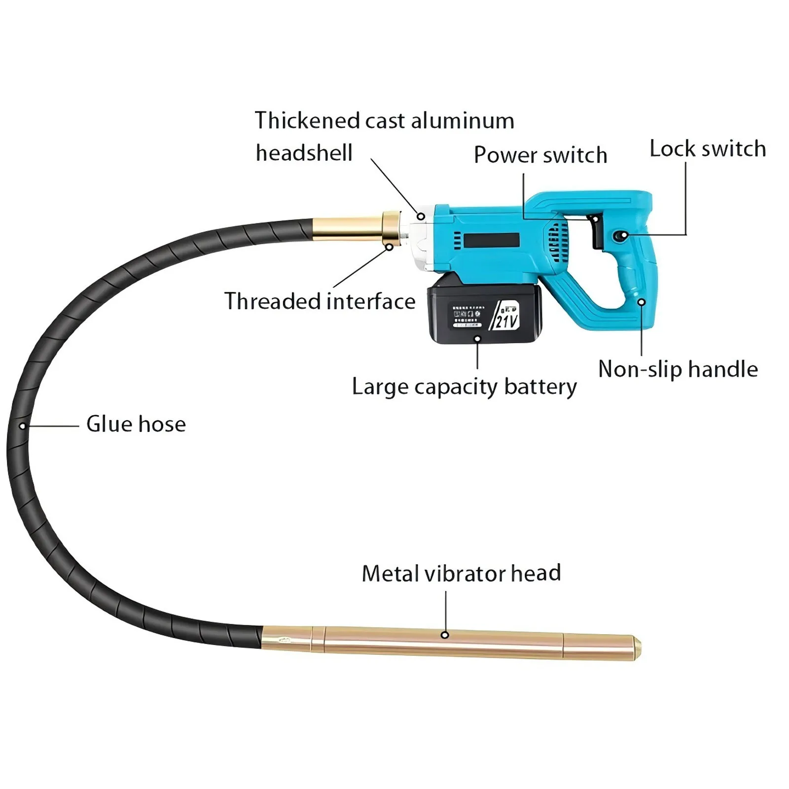 New 1.5m 1.2m Portable Plug-in  Small Rechargeable Cement Lithium Battery Brushless Concrete Vibrator