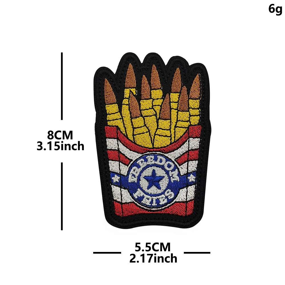 Embroidered Hook and Loop Patch Freedom Fries Cartoon Food Badge Applique for Backpack Jacket Vest Clothing DIY Decoration