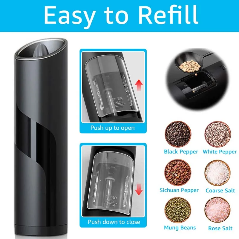 1pc High Grade Automatic Grain Bean Mills Electric Salt and Pepper Grinder Porcelain Grinding Core Kitchen Gadgets No Battery