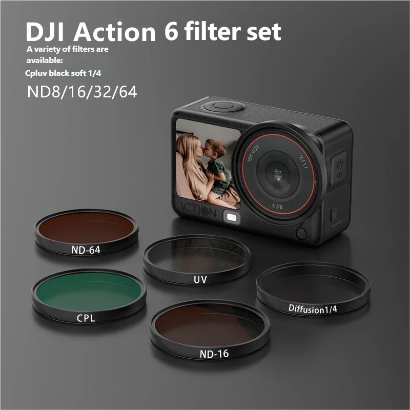 

DJI Action 6 Camera Lens Filter Kit CPL ND8 ND16 ND32 ND64 UV Protective Optical Glass Accessory Set