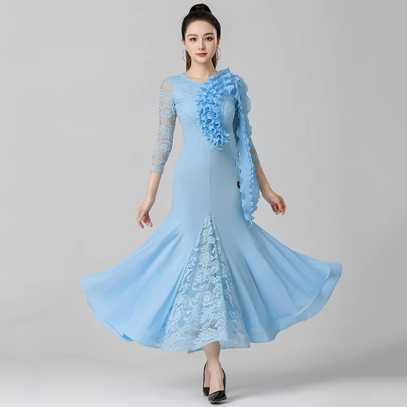 

New Elegant Ballroom Dance Dress Standard Women's Modern Dance Clothes Comfortable Lace Waltz Practice Costumes