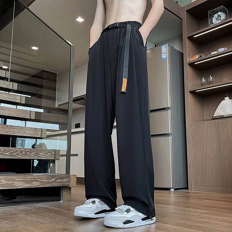 

Мужские летние повседневные брюки из ледяного шелка, тонкие, прохладные, широкие, свободного кроя, больших размеров, быстросохнущие