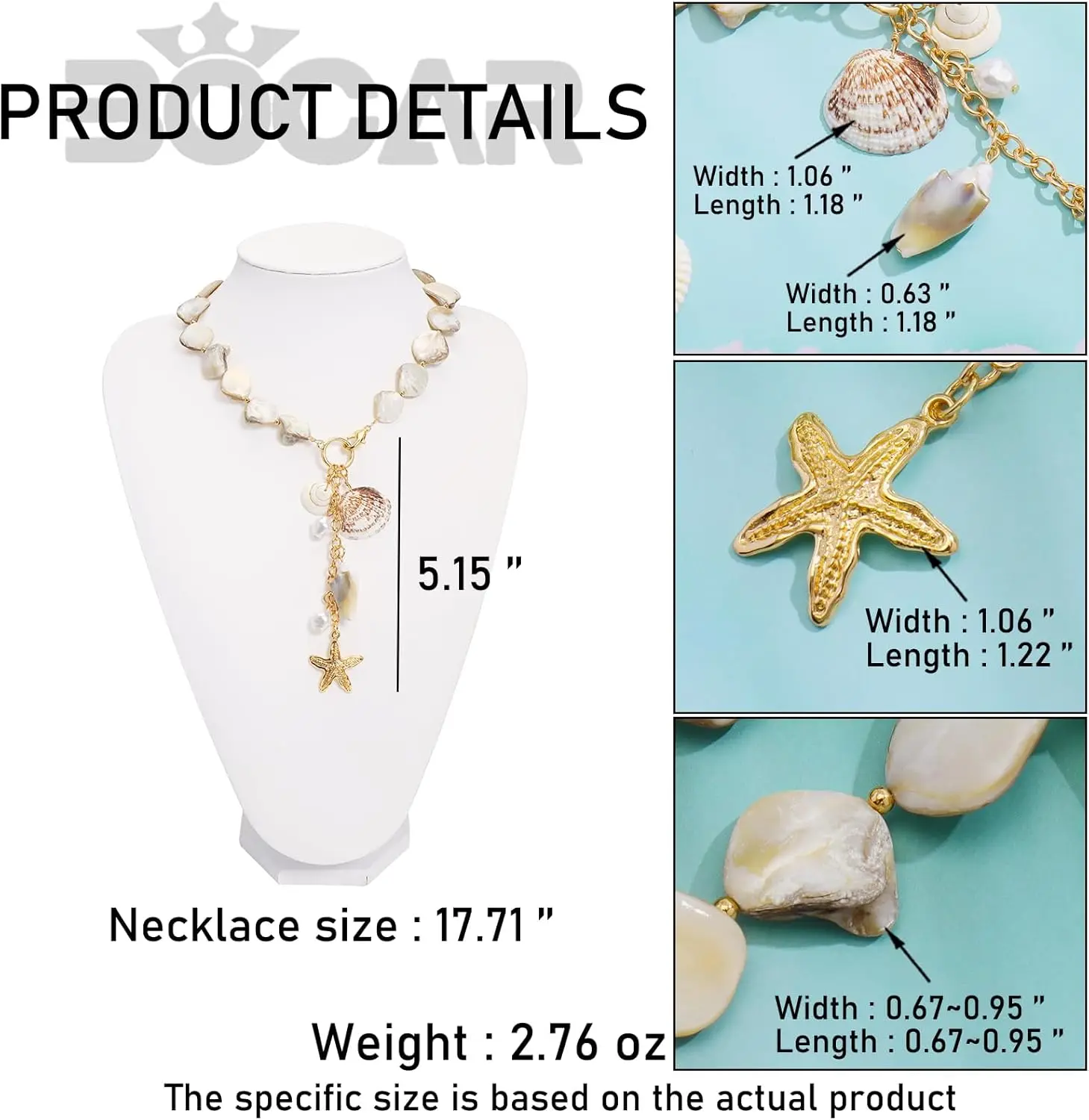 Statement Shell Bib Choker Necklace for Women Chunky Natural Freshwater Shell Conch Starfish Pearl Pendent Costume Collar Beach
