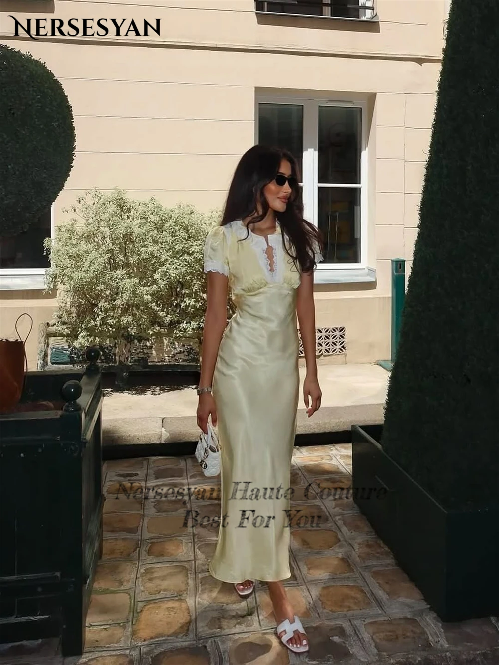 เนอร์เซซียาน เลมอน ลูกไม้ชุดราตรีนางเงือกแขนหมวกแอพพลิเคชันชุดที่เป็นทางการโอกาสพิเศษชุดปาร์ตี้ 2025 ที่กำหนดเอง