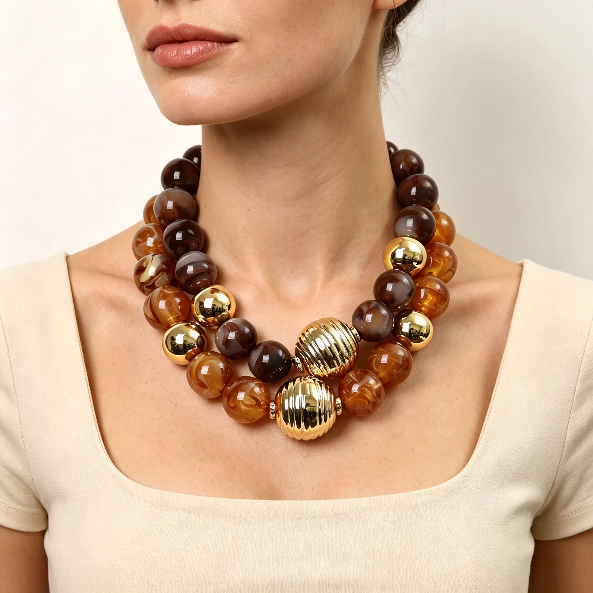 Vintage große runde Acrylperlen-Choker-Halskette, übertriebene große geometrische Kugelperlen-Halsketten, Statement-Schmuck, Geschenke – Detail 4