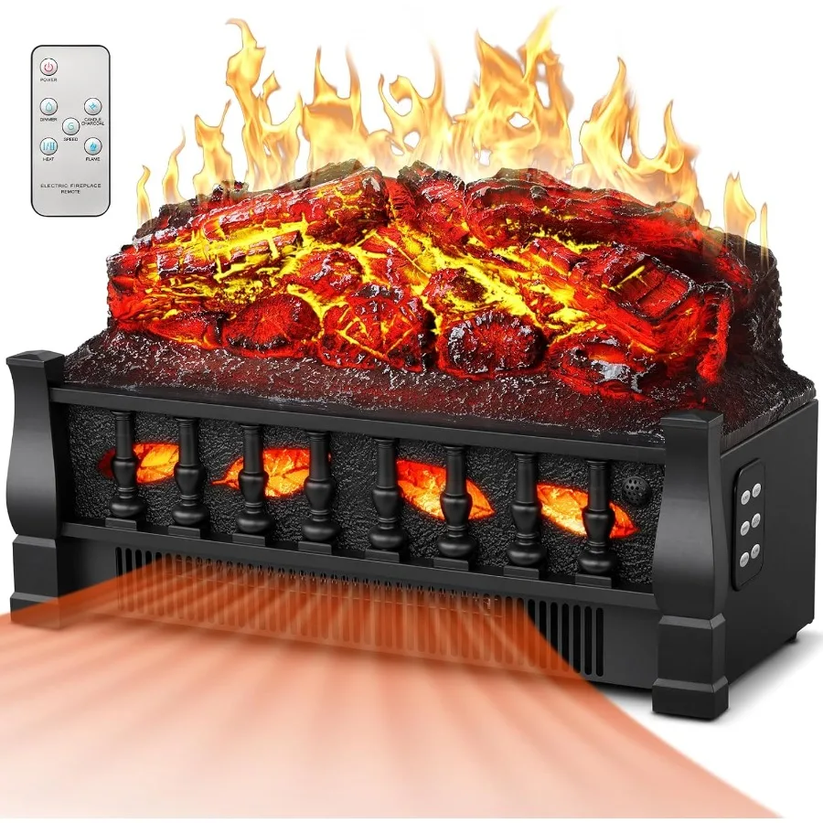 مدفأة كهربائية إدراج سخان سجل 21 مع قوة 750 واط 1500 واط قابلة للتعديل 5 مستويات سطوع اللهب و5 إعدادات للحرارة للسرعة