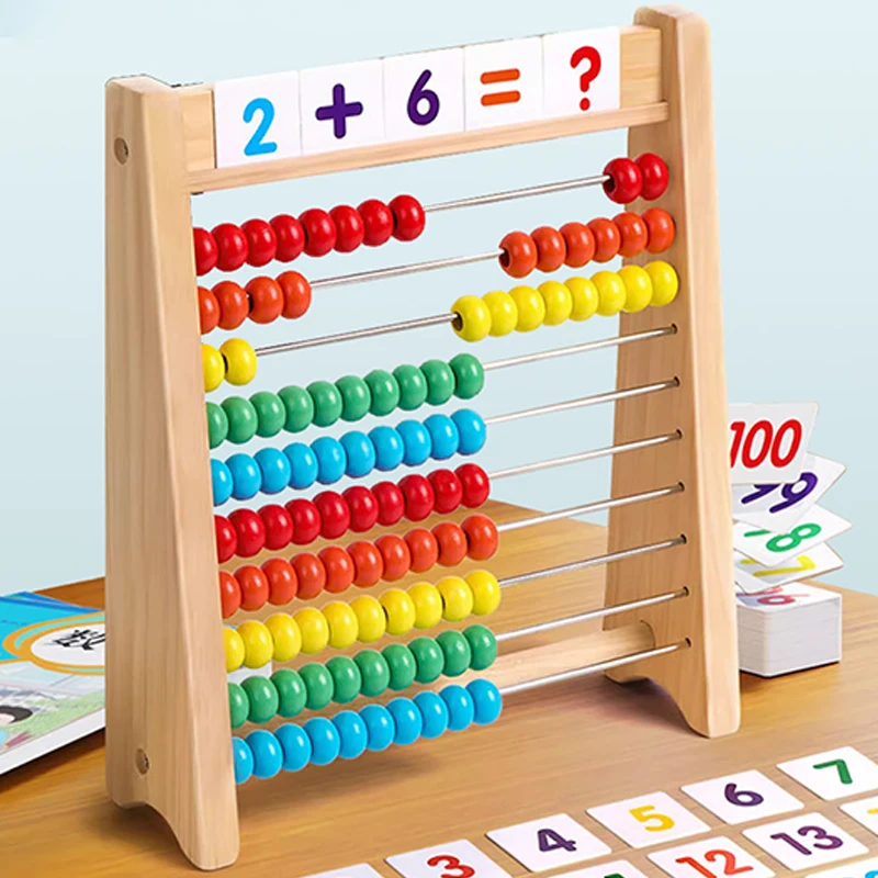 Juguete de conteo de madera Ábaco Montessori, juguete educativo de matemáticas para niños, cuentas de conteo de arco iris, operación de suma y resta, aprendizaje
